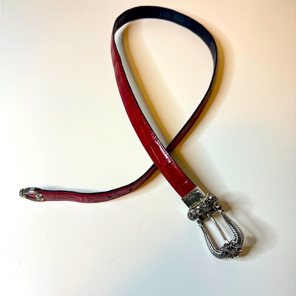 Brighton XL 36” B40207 Reversible Red Black Croc Embossed Heart Buckle Belt